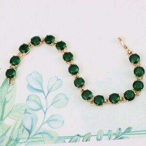 "Elegant Green Crystal Rose Gold Bracelet with Prong Setting, XPBL0807